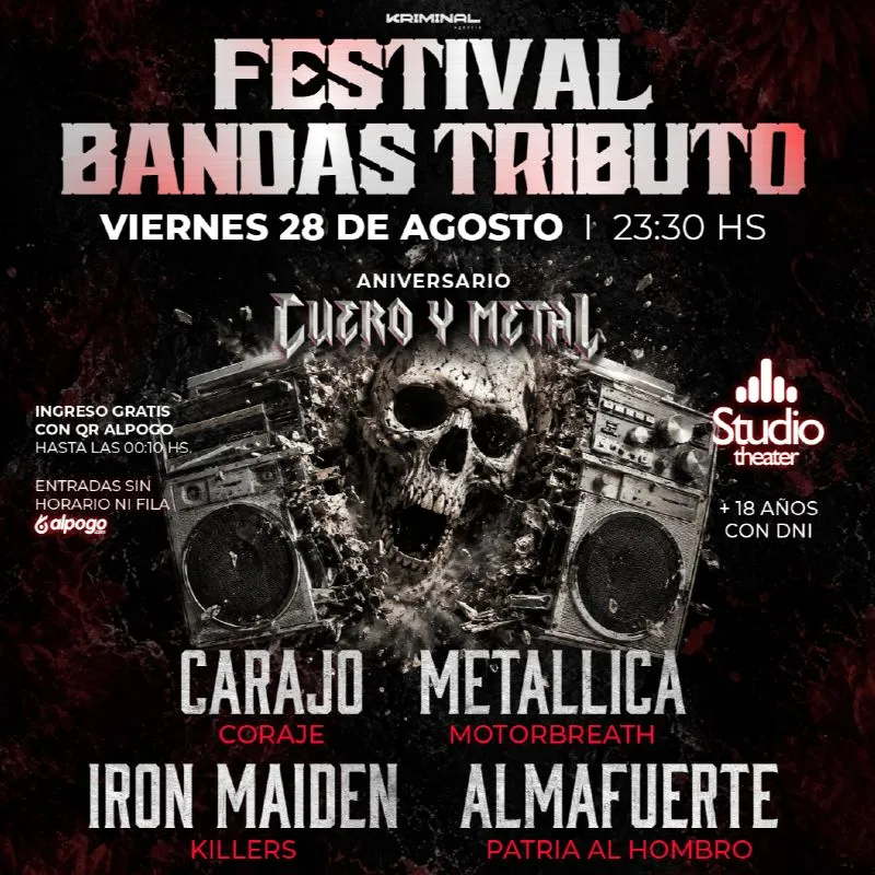 Festival Bandas Tributo Cuero y Metal Viernes 28 de Agosto en Studio