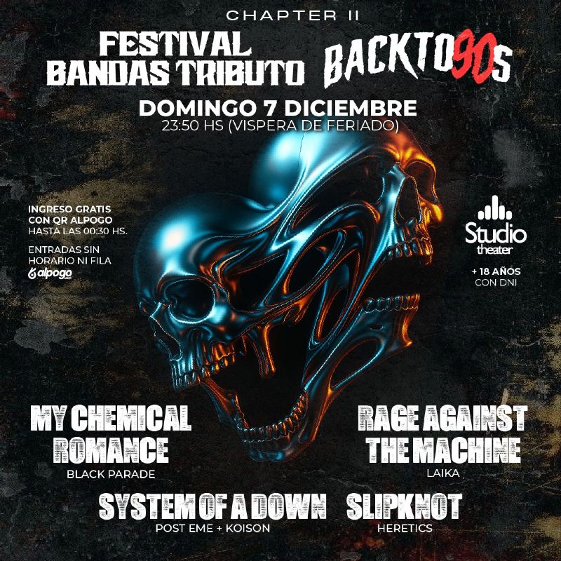 Back to 90s y Festival Bandas Tributo - 7/12 en Studio Theater