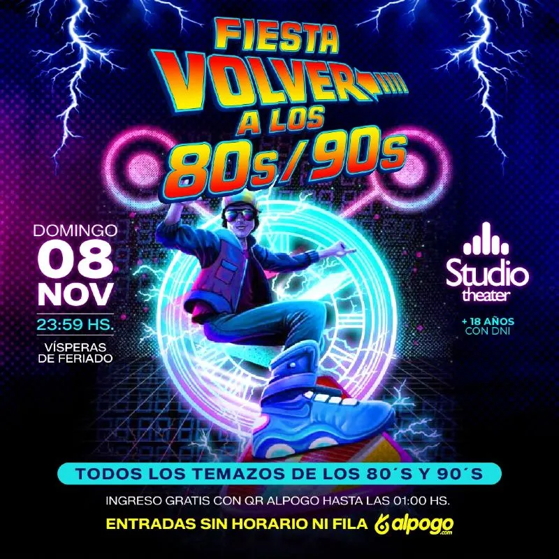 Fiesta Volver a los 80s/90s en Studio Theater Domingo 8 de Noviembre - free